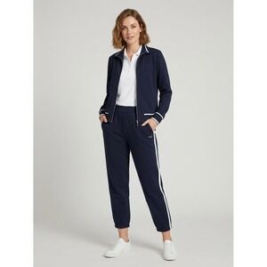 St John Sport Marie Gray Navy Blue Side Stripe Sweatpants Joggers Size S